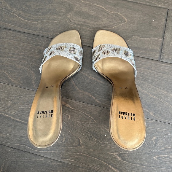 Stuart Weitzman Gold Mesh Slip On Sparkly Heels - Picture 4 of 8